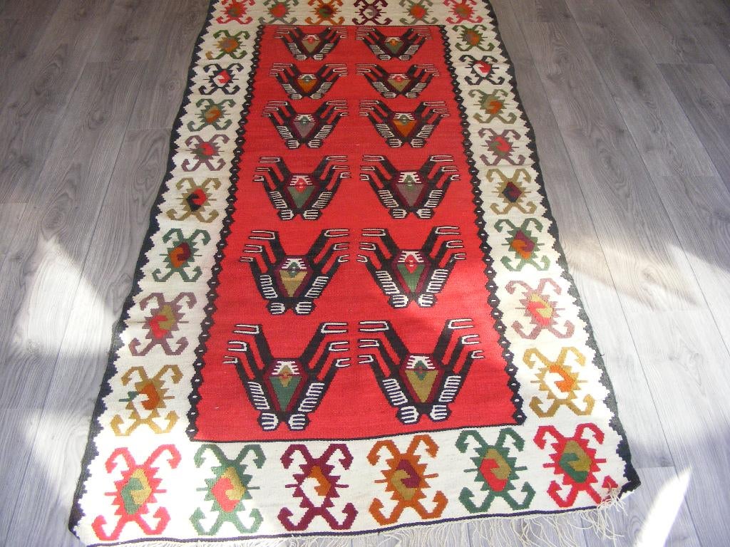 Handgeweven Oosters Kelim sherko Turkije  Maat:0.93X193., Gebruikt, Verzenden, Crème, 50 tot 100 cm