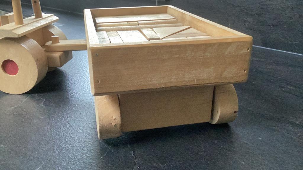 Houten Trekker met Aanhanger en Blokken, Ophalen, Gebruikt, Duw- of Trekspeelgoed
