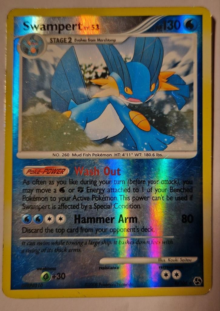 Pokémon kaart Swampert 9/106 Reverse Holo - Great Encounters, Ophalen of Verzenden, Gebruikt, Losse kaart, Foil