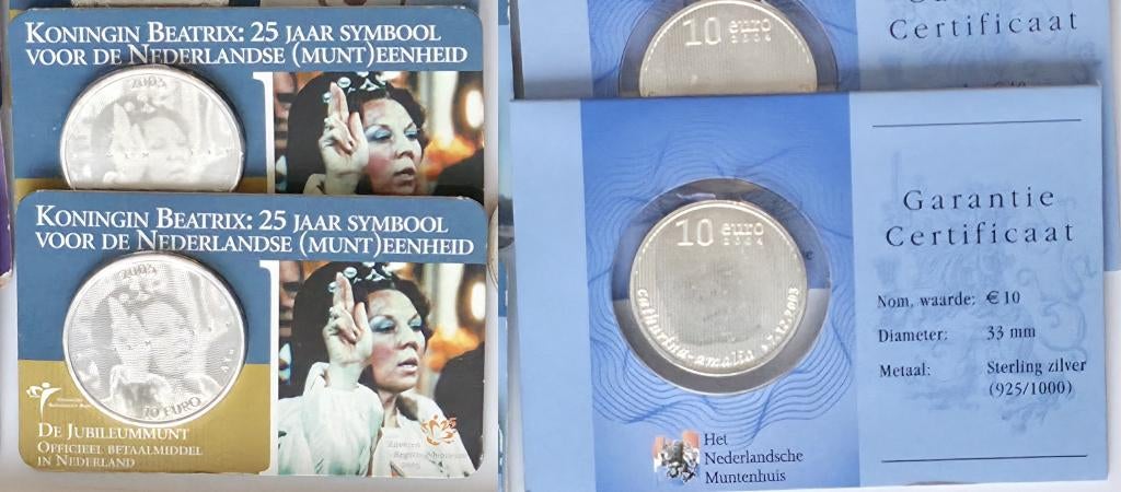 10 Euro Coincards – Nederland 2004-2005 – 17,8 g .925 Zilver, Ophalen, Koningin Beatrix, Euro's, Losse munt