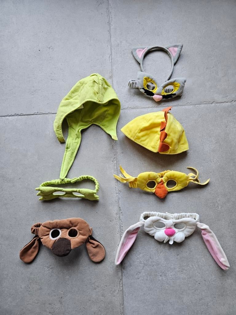 Dierenmaskers: draak, kip, hond, kat, konijn, Kinderen en Baby's, Carnavalskleding en Verkleedspullen, Ophalen, 122 t/m 128, Jongen of Meisje