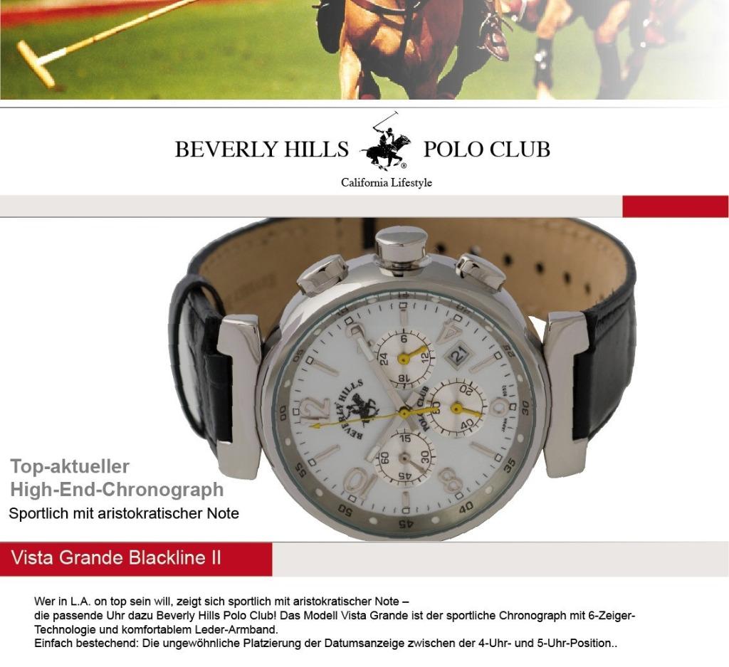 Beverly Hills Polo Club Vista Grande Blackline 2 Chronograaf, Overige merken, Leer, Staal, Polshorloge