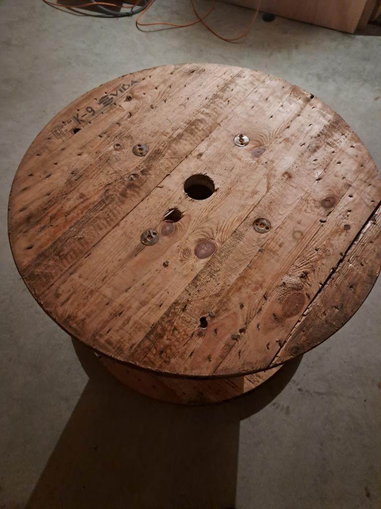 Houten Kabelhaspel Tafelblad - Uniek!, Huis en Inrichting, Tafelonderdelen, Ophalen, Minder dan 50 cm, Gebruikt, Grenenhout