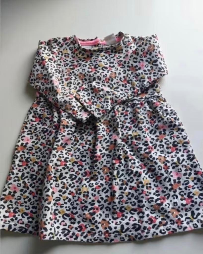 Hema Jurk Jurkje Panterprint Zwart Wit Roze maat mt 98, Meisje, Ophalen of Verzenden, Zo goed als nieuw, Jurk of Rok