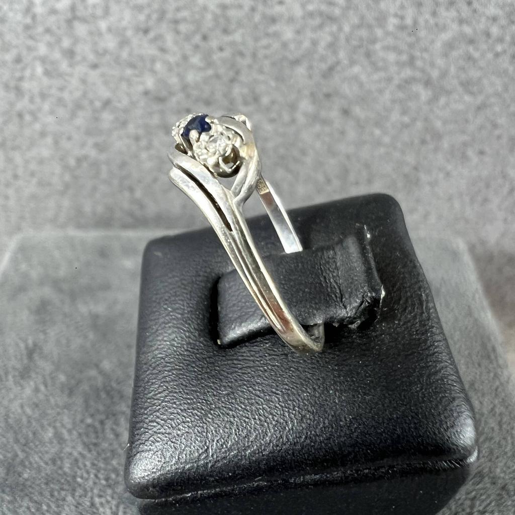 Gouden ring | 14K* | 1,62gr | saffier en brilj | 401633, Sieraden, Tassen en Uiterlijk, Ringen, Ophalen of Verzenden, Dame, Goud