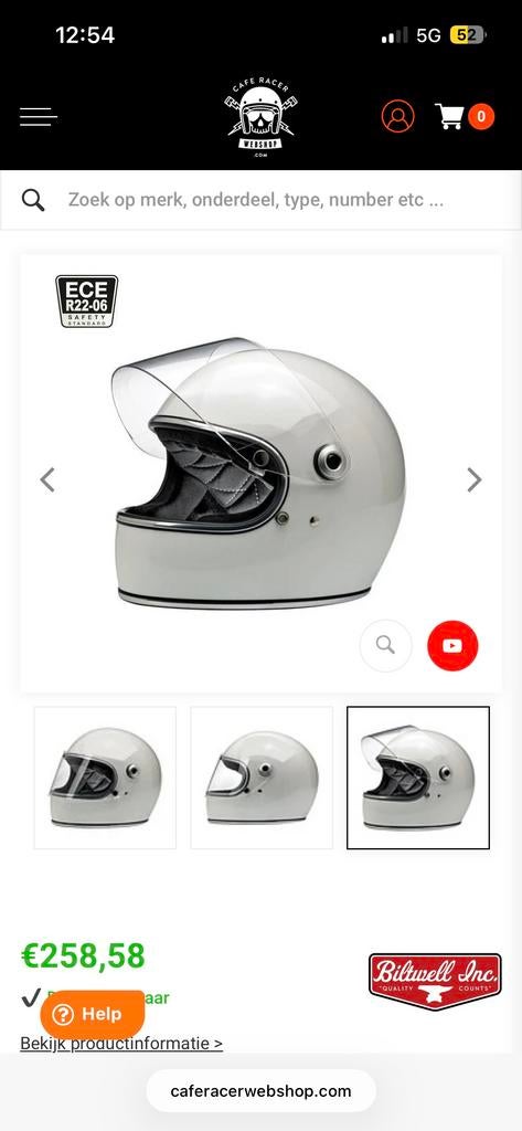 Biltwell helm Gringo Gloss white ECE XS Integraalhelm, Motoren, Kleding | Motorhelmen, XS, Nieuw zonder kaartje, Integraalhelm