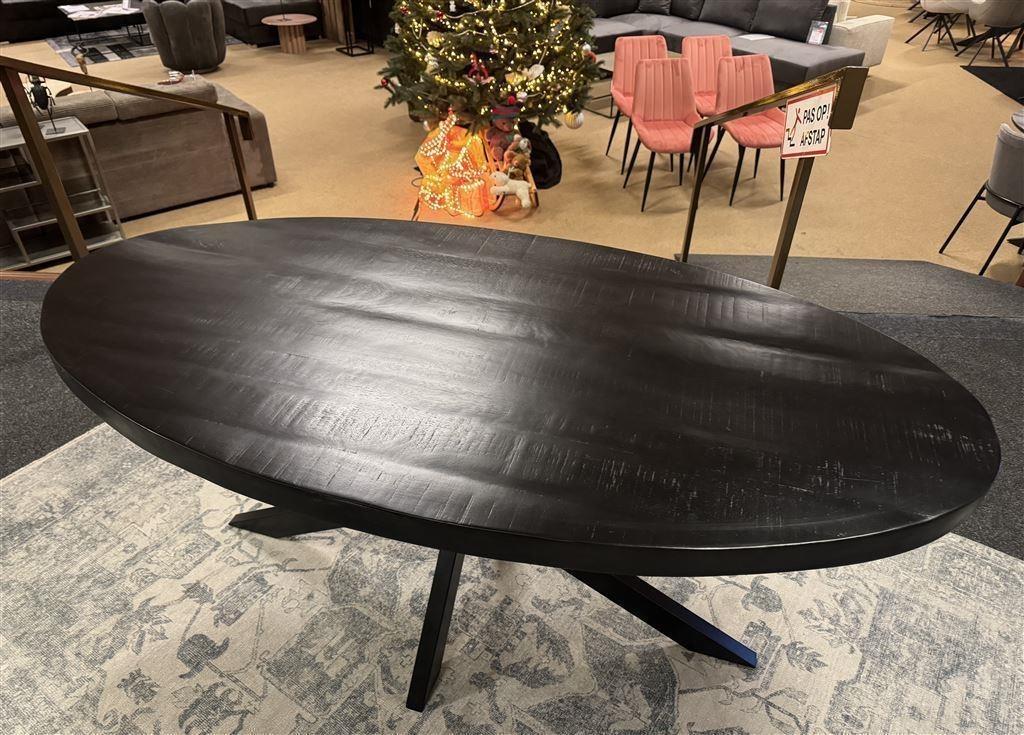 Eettafel ovaal zwart mango 160cm Direct/leverbaar E-2016(1), Overige houtsoorten, 100 tot 150 cm, Nieuw, Vijf personen of meer
