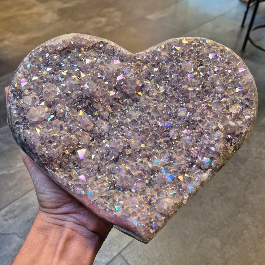 Amethist hart aura rainbow coated groot XL, Ophalen of Verzenden