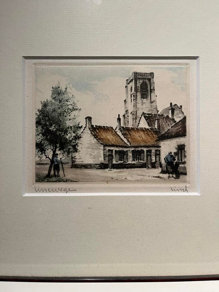 ets/aquatint Lissewege Roger Hebbelinck, Antiek en Kunst, Kunst | Etsen en Gravures, Ophalen of Verzenden