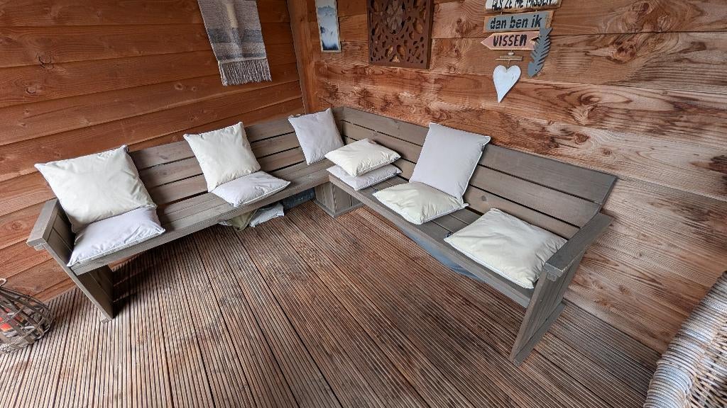 Steigerhouten hoekbank, Tuin en Terras, Ophalen, Gebruikt, Hout