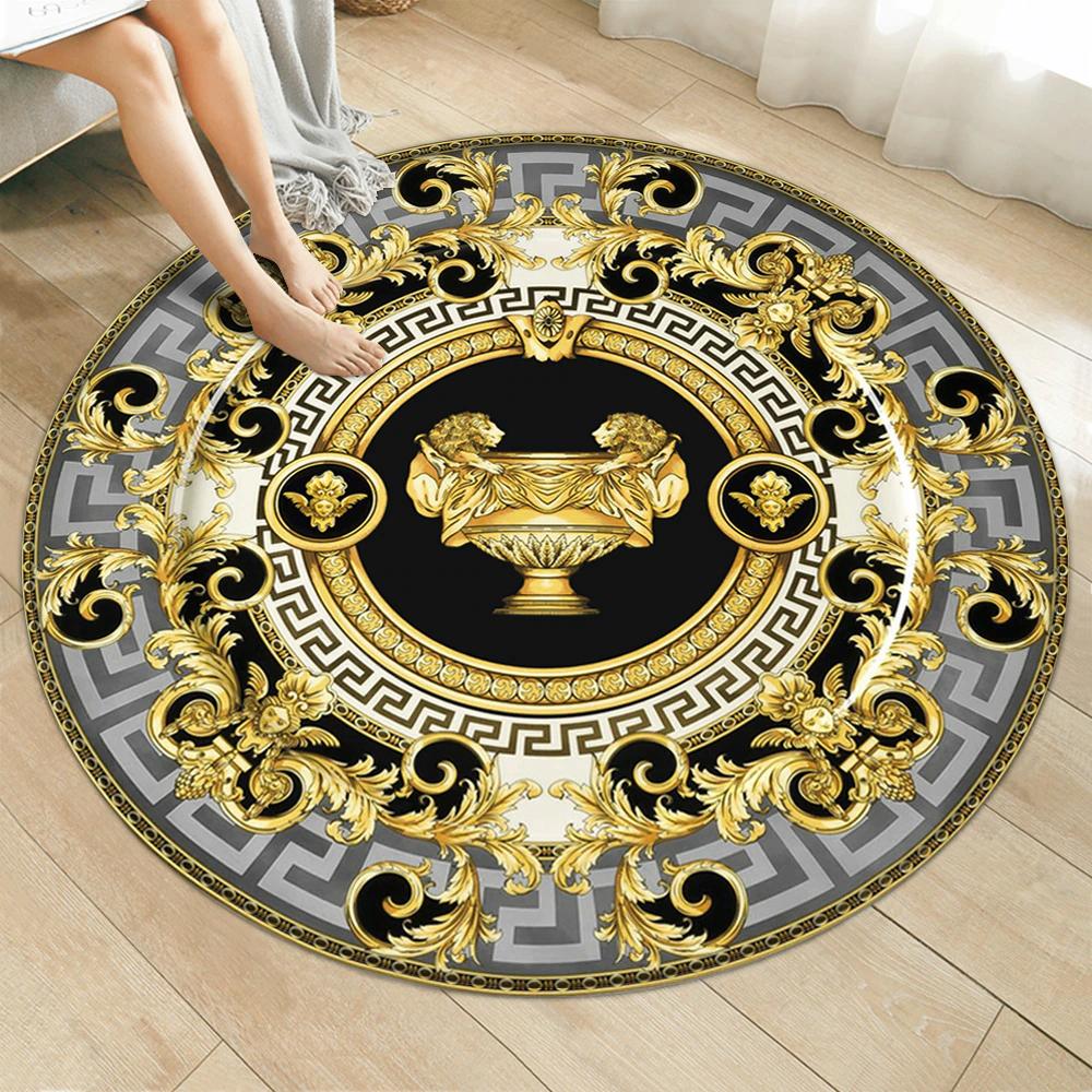 Grijs Wit Zwart Goud Barok Rond Vloerkleed Kleed Tapijt Luxe, Verzenden, Rond, Nieuw, Overige kleuren