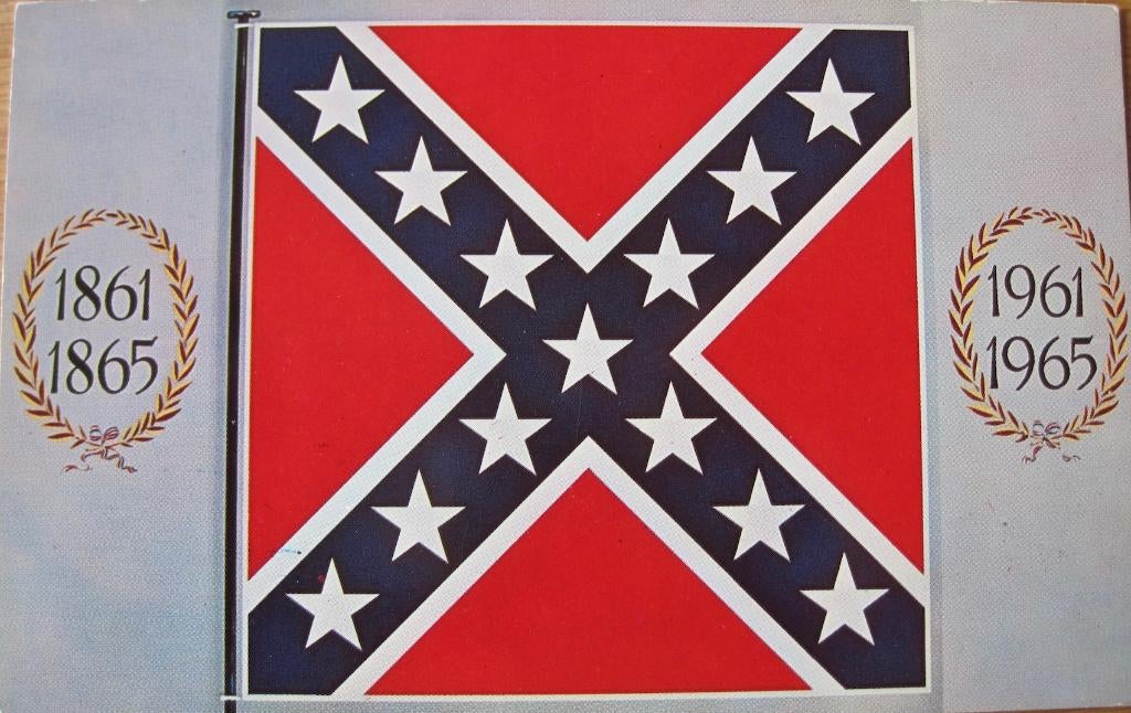 nieuwe ansichtkaart met de Amerikaanse Confederatie vlag, Verzenden, 1960 tot 1980, Ongelopen, Politiek en Historie