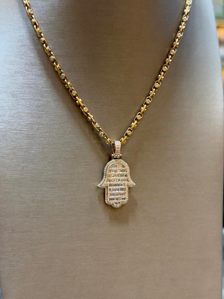 18KT Goud - Hanger - Fatima Hand - Labdiamanten- Rosé -Hamsa, Ophalen, Nieuw, Goud