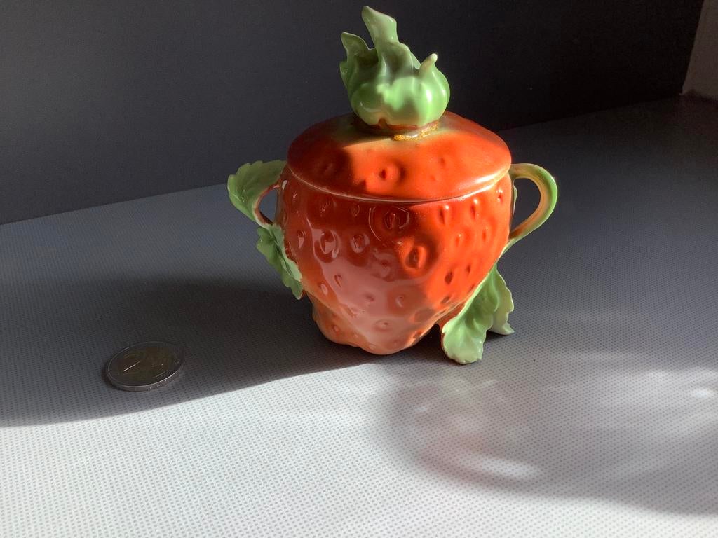 Prachtige antieke suikerpot in de vorm van aardbei, Antiek en Kunst, Ophalen of Verzenden