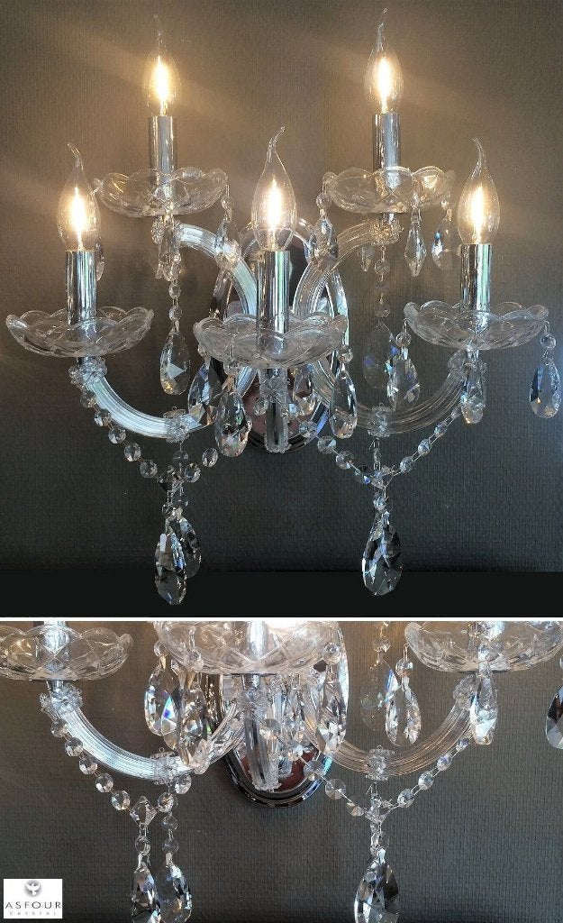 MARIA THERESIA KRISTAL WANDLAMPJE 5 LICHTS - ZILVER