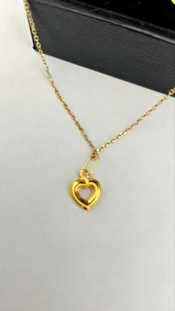 14 Karaat halsketting 585 met 14 kr.  Hangers en hartje, Sieraden, Tassen en Uiterlijk, Kettingen, Verzenden, Nieuw, Goud, Goud