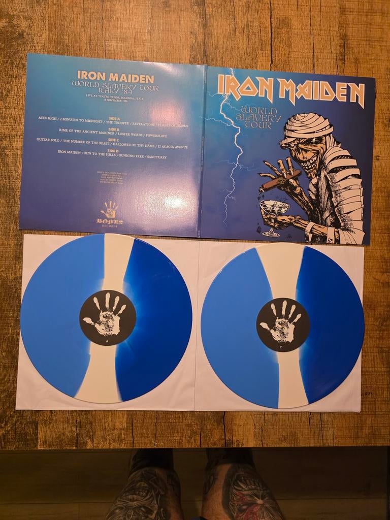 Iron Maiden - World Slavery Tour Live LP (Blauw/Wit), Cd's en Dvd's, Vinyl | Hardrock en Metal, Ophalen of Verzenden, Zo goed als nieuw