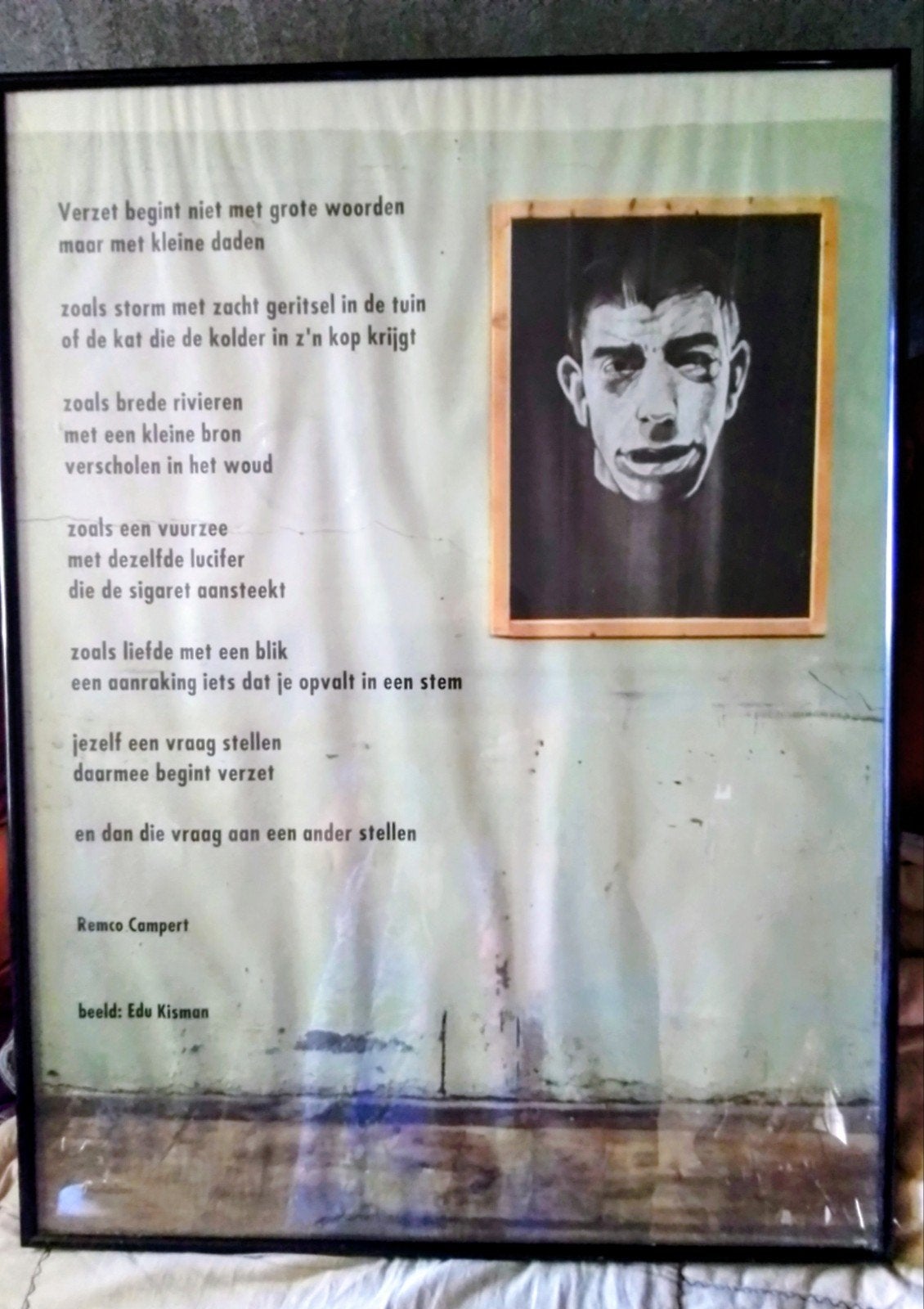 Zeldzame ingelijste poster Remco Campert / Edu Kisman, Gebruikt, Ophalen of Verzenden, Foto of Poster, 75 – 100