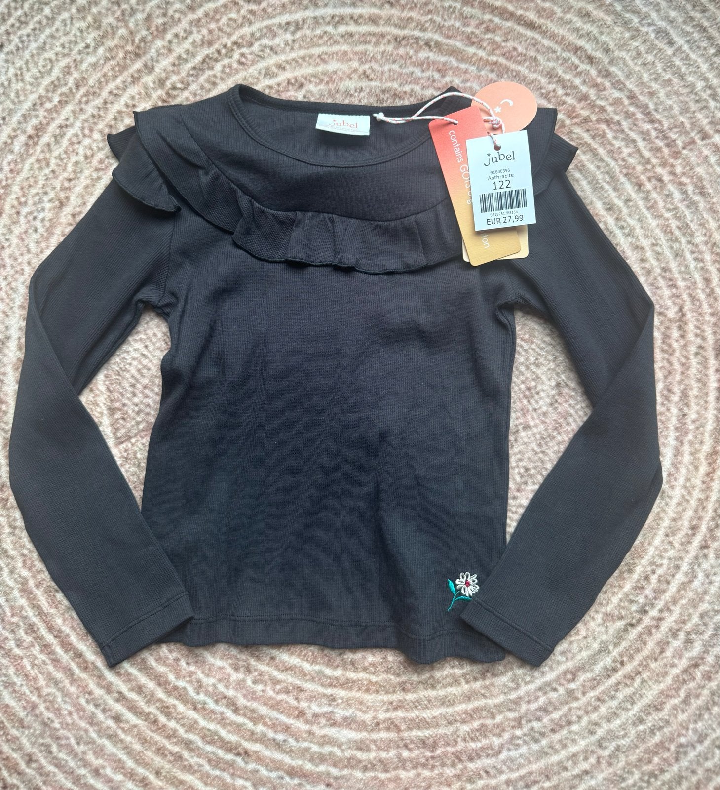 Jubel longsleeve met ruches en bloem - Maat 122, Ophalen of Verzenden, Nieuw, Meisje, Shirt of Longsleeve