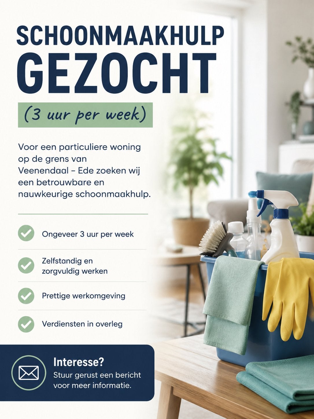 Schoonmaakhulp gezocht! Omgeving Veenendaal - Ede, Schoonmaken