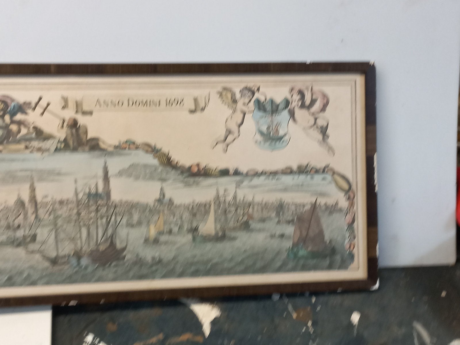Historische kaart Amsterdam 1698 - Covens & Mortier, Stadsgezicht, Gravure, Ingelijst, 1600 - 1699