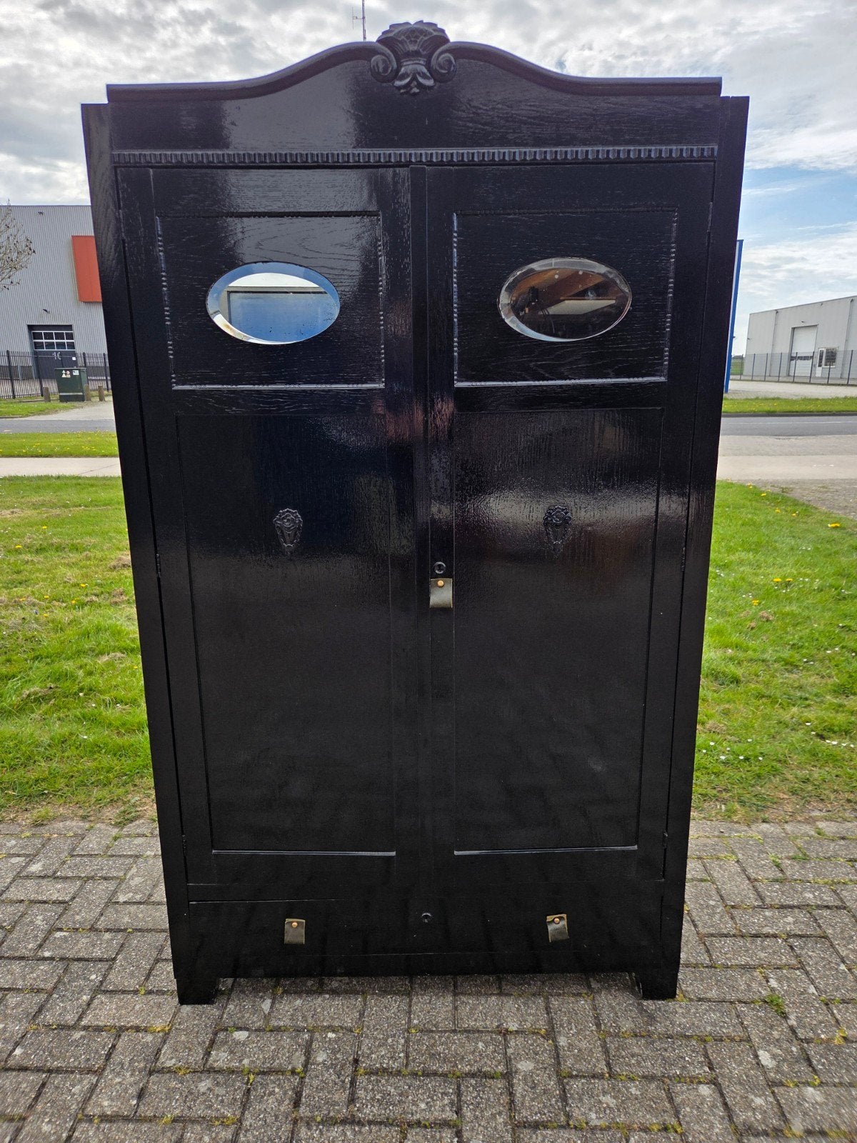 antieke zwarte linnenkast, legkast, kast, Ophalen, Gebruikt, 50 tot 70 cm, 105 cm of meer