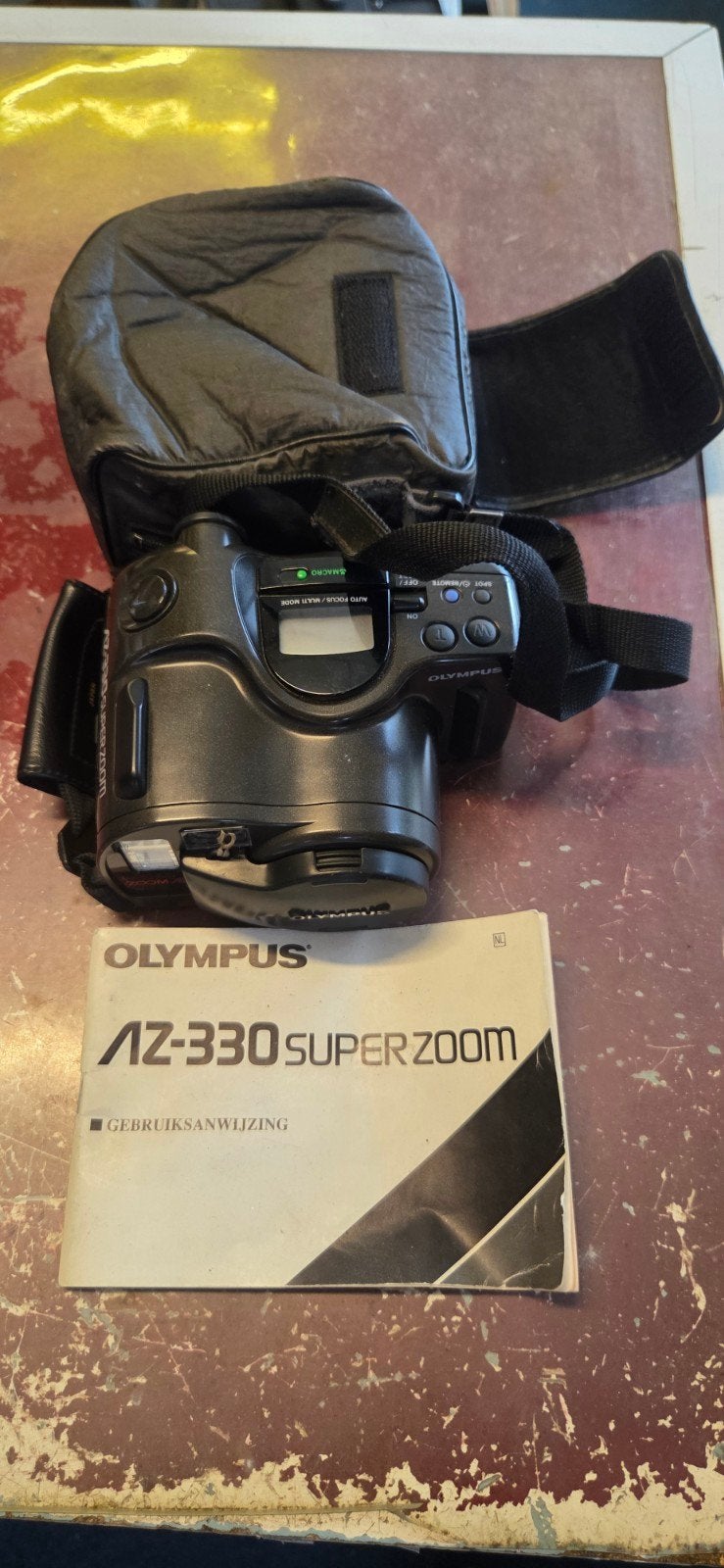 Olympus AZ-330 Super Zoom analoge met tas en handleid, Ophalen of Verzenden, Gebruikt, Compact, Olympus