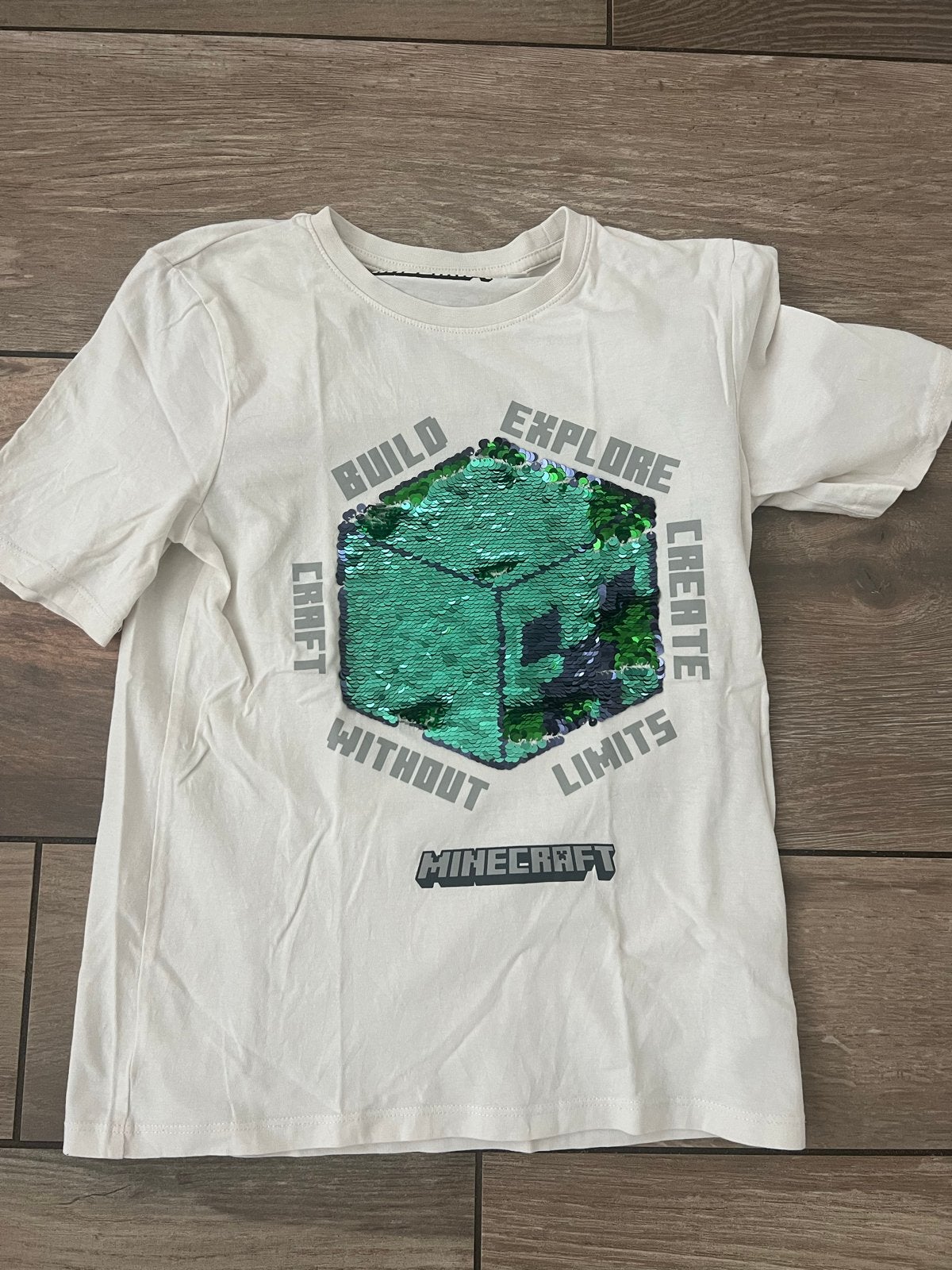 Minecraft T-shirt met omkeerbare pailletten, maat 140, Ophalen of Verzenden, Gebruikt, Jongen, Shirt of Longsleeve