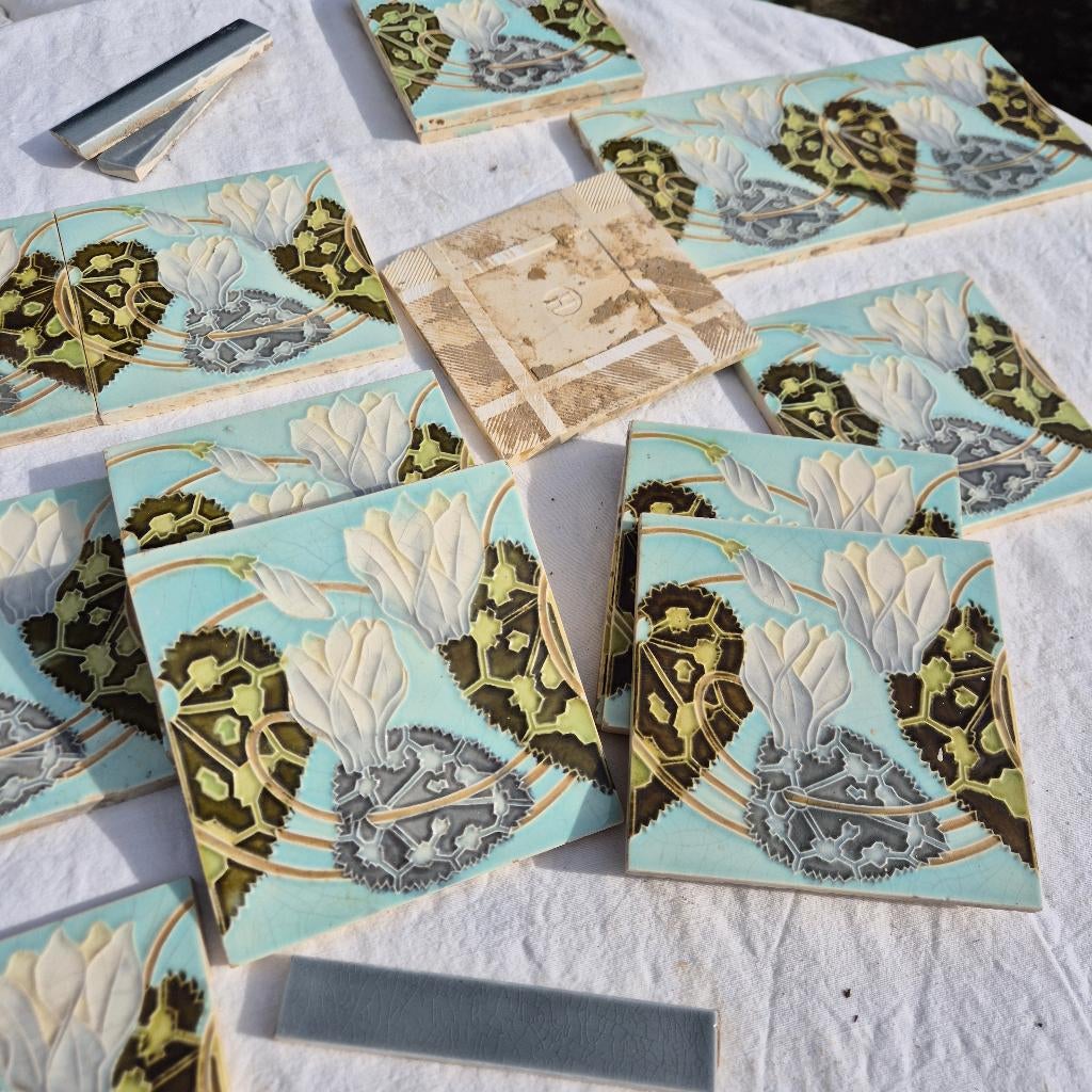 47 Jugendstil wandtegels opgelegde afbeelding witte bloem, Ophalen