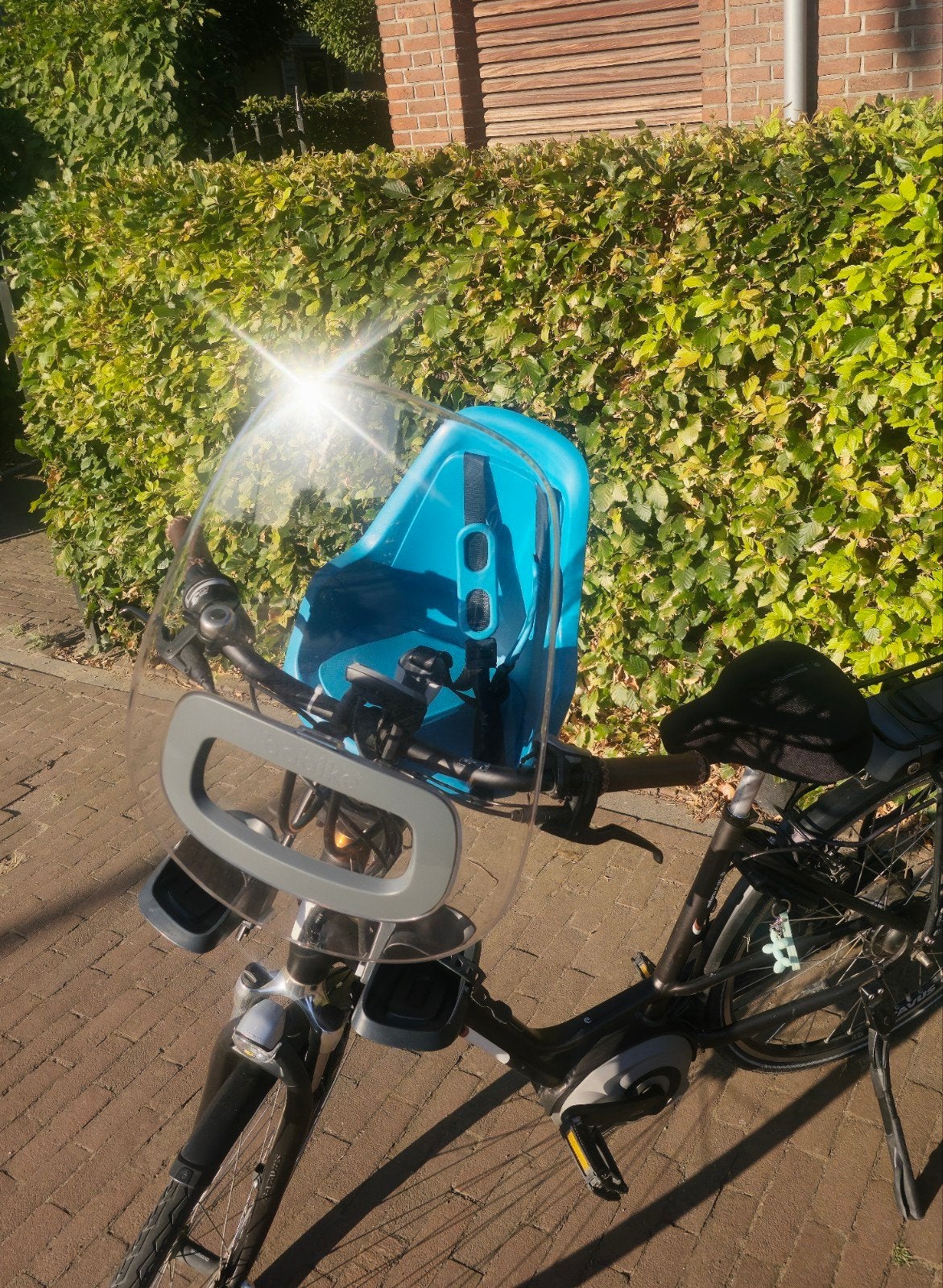 Bobike ONE Mini Voorzitje Blauw + Windscherm | Bahama Blue, Voetsteuntjes, Voorzitje, Ophalen of Verzenden, Zo goed als nieuw