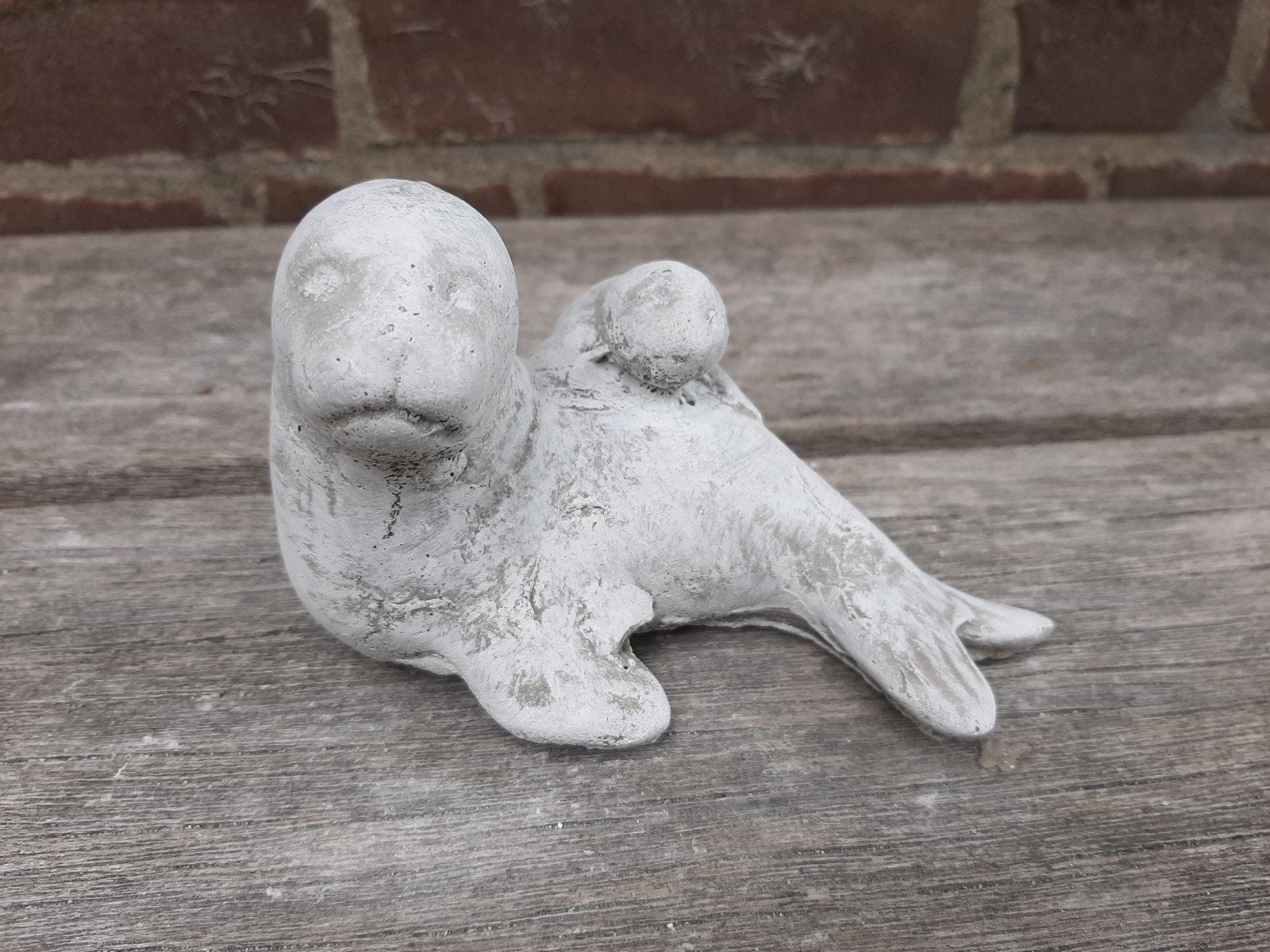 Zeehond met jong betonnen beeld tuinbeeld beton beeldje, Ophalen of Verzenden, Nieuw