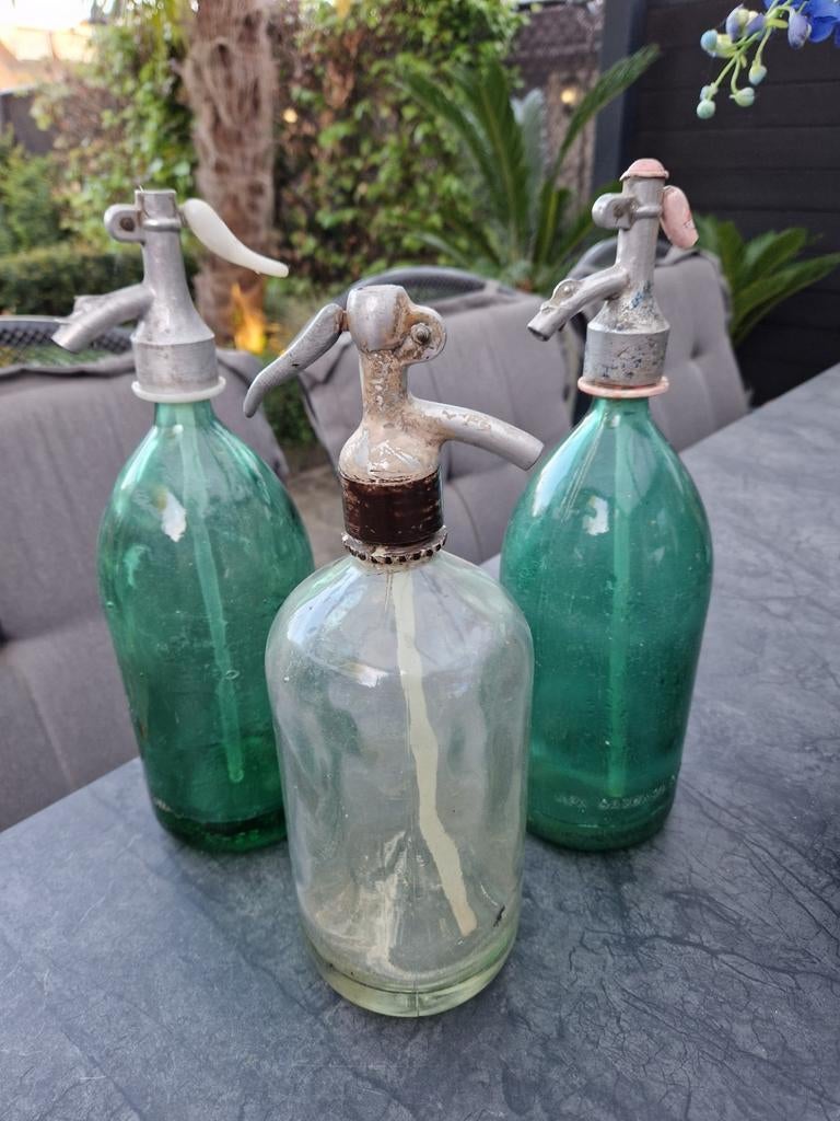 Vintage glazen sodafles sifon spuitfles - Set van 3, Ophalen of Verzenden