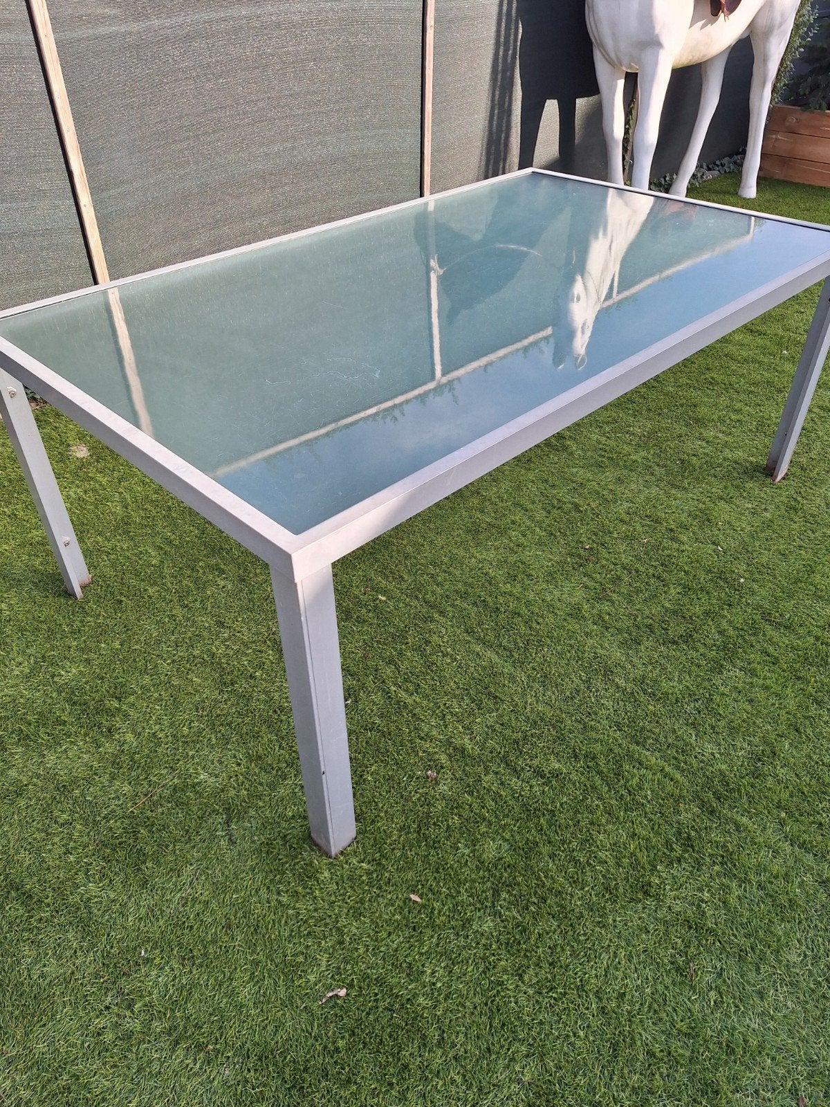 Grote Bois Le Duc tuintafel met glazen blad, Tuin en Terras, Ophalen, Gebruikt, Rechthoekig, Aluminium