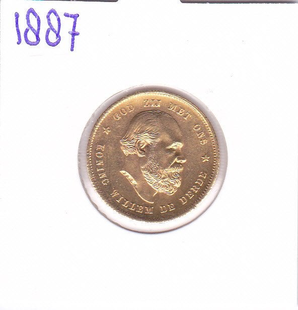 Mooi schaars gouden tientje 1887 Willem 3 voor 885 euro, Koning Willem III, Losse munt, 10 gulden, Goud