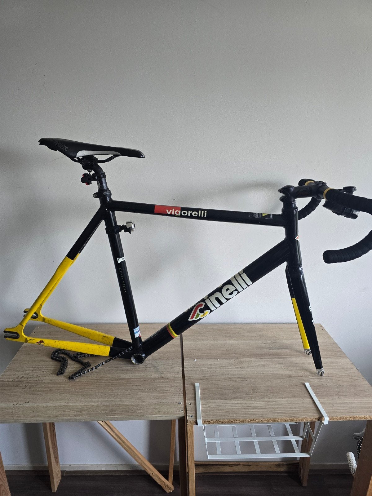 Cinelli Vigorelli frameset, baanfiets 56CT - Zwart/Geel, Ophalen, Frame, Gebruikt, Cinelli
