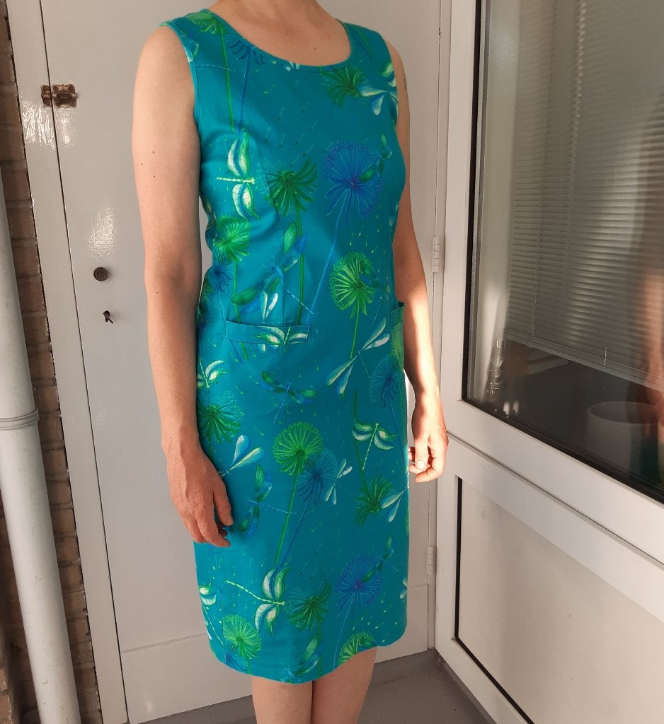Lien & Giel Libellen jurk, Kleding | Dames, Jurken, Zo goed als nieuw, Maat 42/44 (L), Blauw, Knielengte, Ophalen of Verzenden