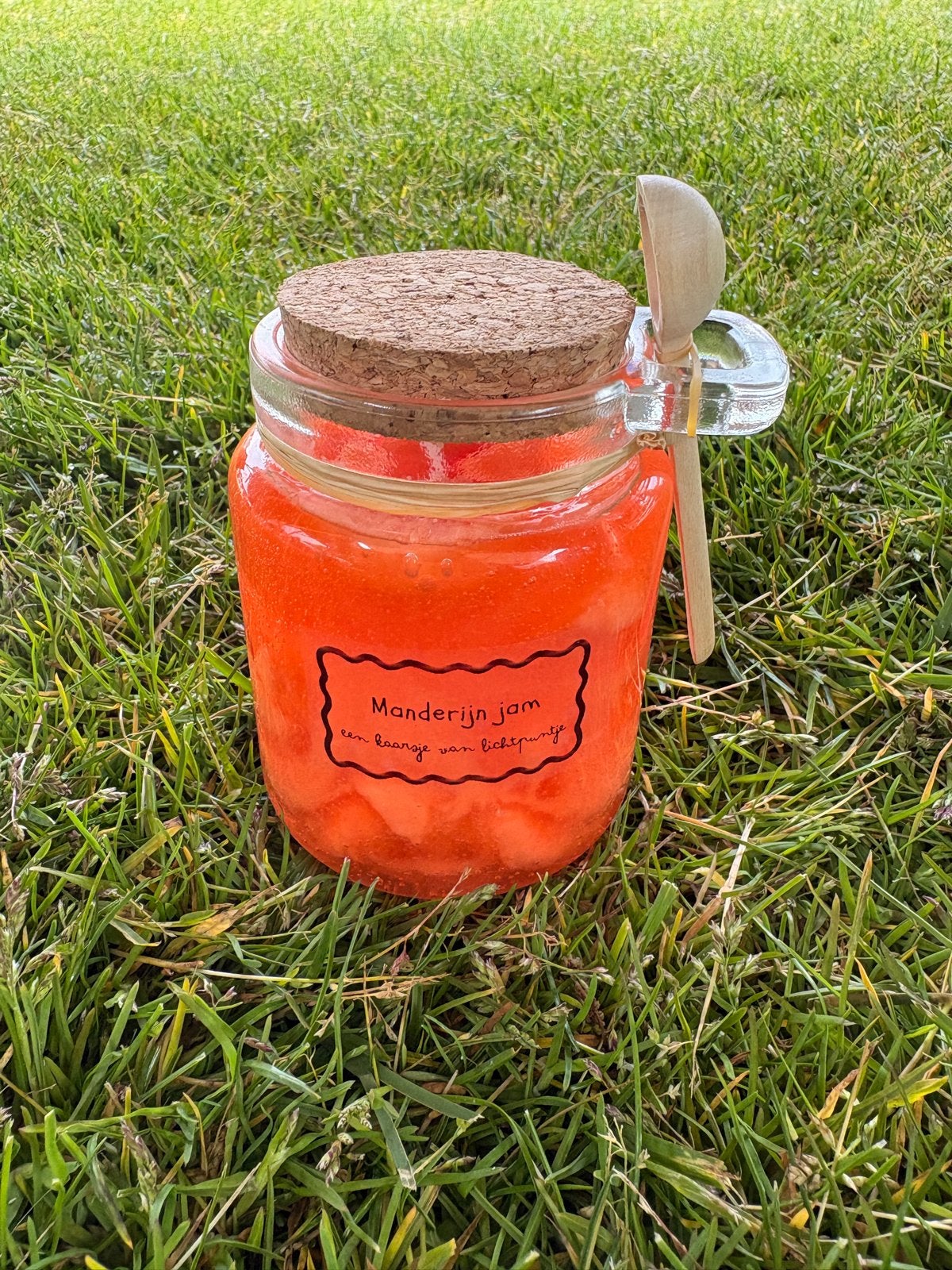 Geurkaars in jampot: Aardbei, Mandarijn of Framboos, Meerkleurig, Nieuw, Ophalen of Verzenden, Glas