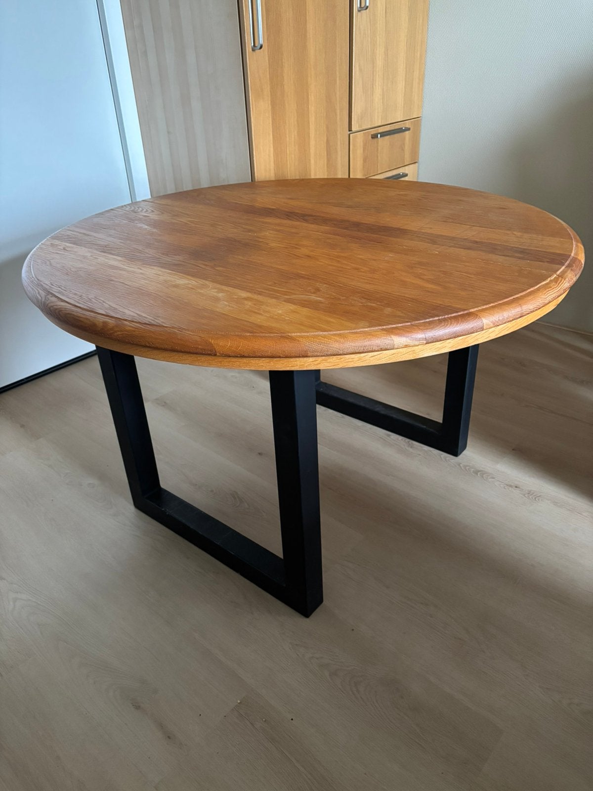 Ronde eettafel met extra tussenblad, Ophalen, Gebruikt, 100 tot 150 cm, 100 tot 150 cm