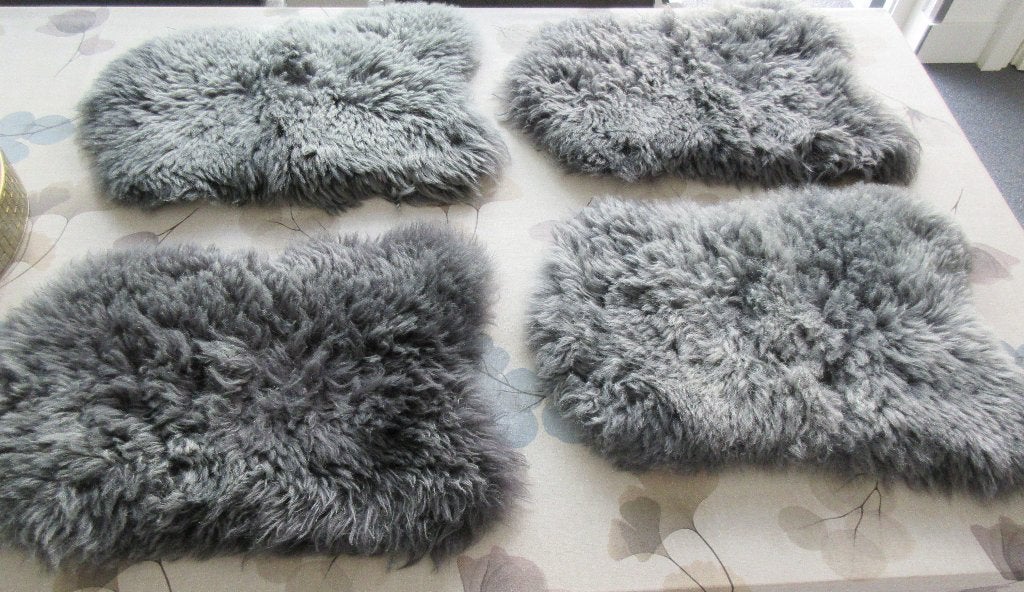 4x schapenvacht mini Texelana Antraciet grijs, 38 cm, 48 cm, Wol, Nieuw