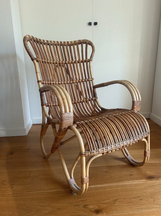 Mooie Vintage Rotan stoel, Ophalen, Gebruikt, Bruin, Eén