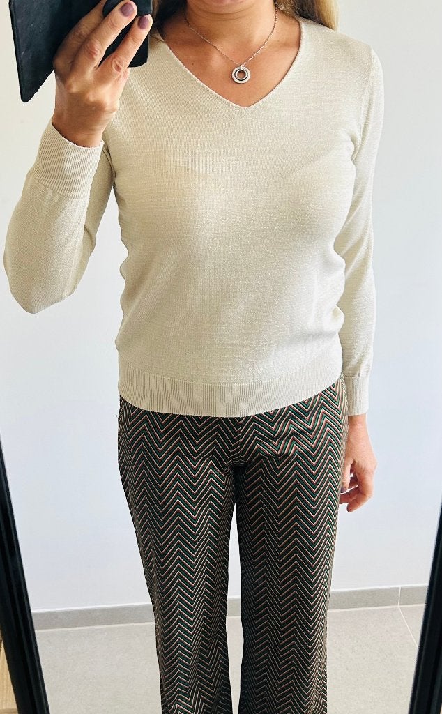 Beige V-hals trui Millenium NIEUW, Maat 38/40 (M), Beige, Nieuw, Ophalen of Verzenden