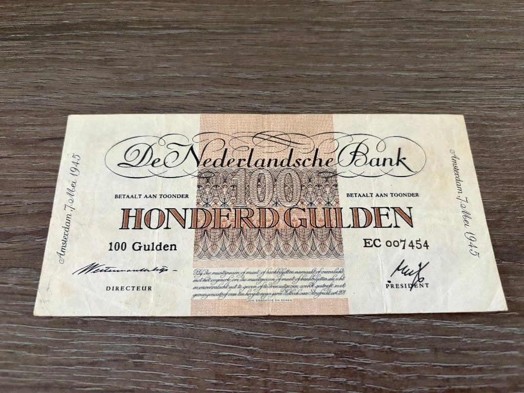 Schaars biljet 100 gulden geldzuivering Lieftinck, 1945, Ophalen of Verzenden, 100 gulden