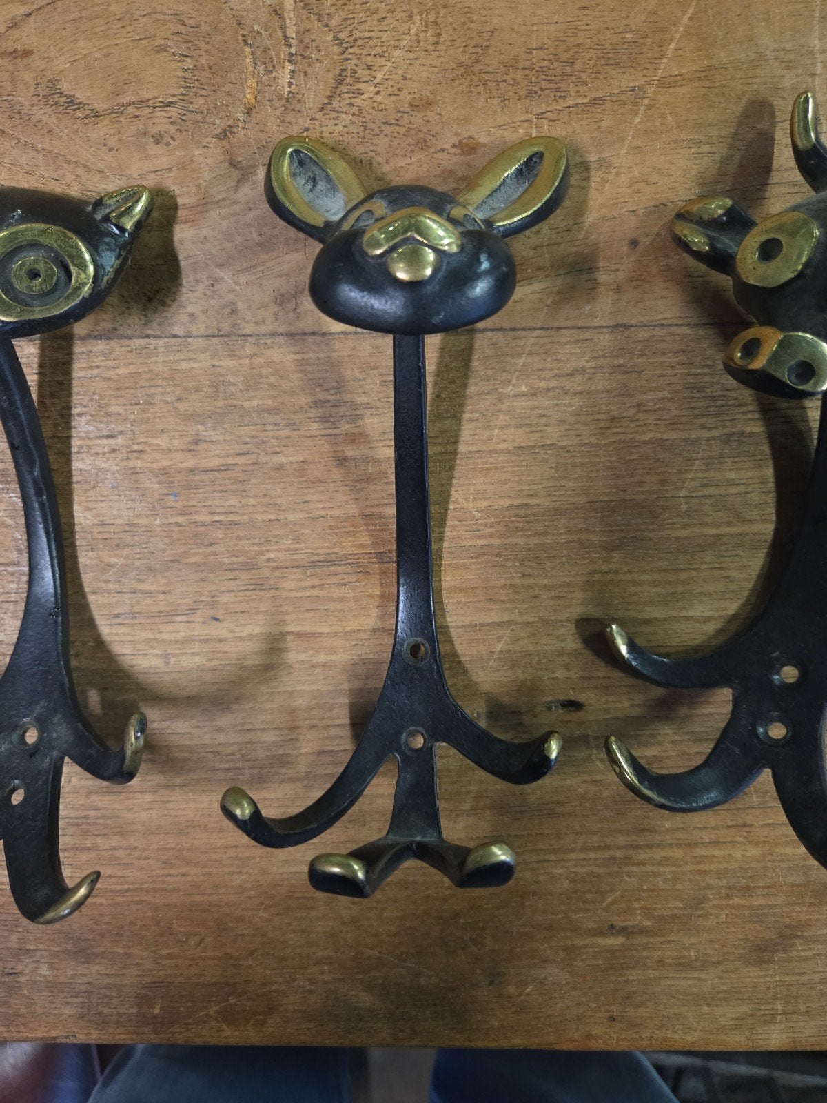 set vintage bronzen dieren Muurhaak Kapstokhaak Jashaak, Wandkapstok, Ophalen of Verzenden, Zo goed als nieuw, X