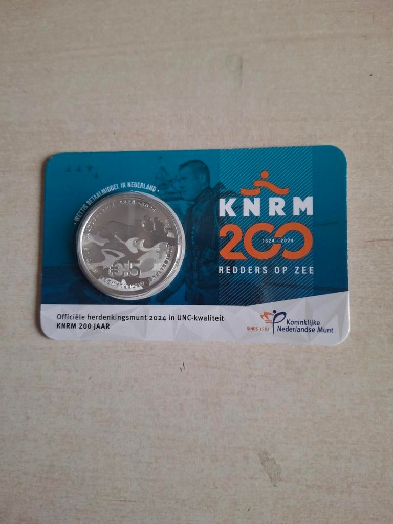 Zwaar verzilverde €5 munt KNRM 200 jaar (1825-2024), Ophalen of Verzenden