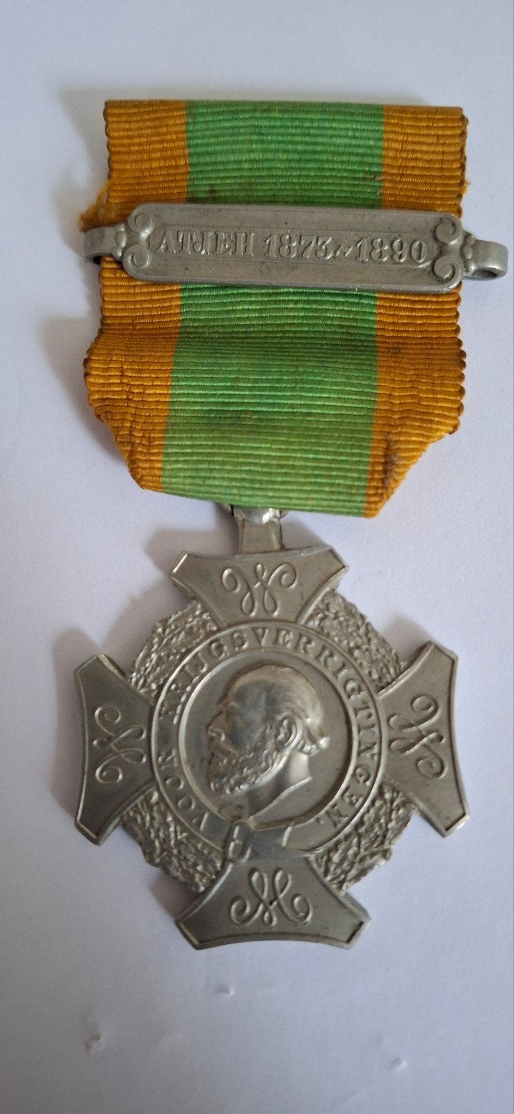 medaille krijgsverrichtingen met gesp Atjeh 1873-1890, Ophalen of Verzenden, Landmacht, Nederland, Lintje, Medaille of Wings