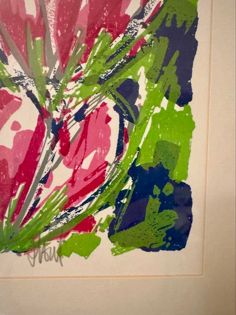 Vrolijke zeefdruk "rode tulpen" van Ad van Hassel, Ophalen of Verzenden