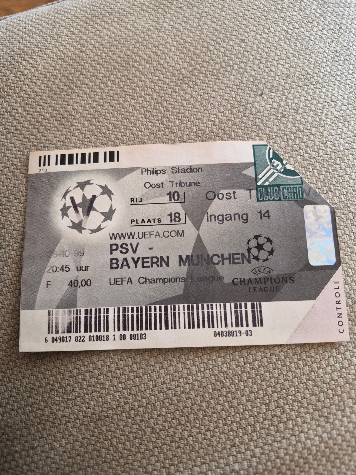 Ticket PSV - Bayern München, Ophalen of Verzenden, Gebruikt, PSV, Overige typen