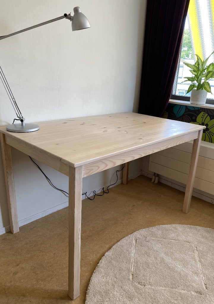 Grenen eettafel wit gebeitst, Ophalen, Gebruikt, 100 tot 150 cm, 50 tot 100 cm
