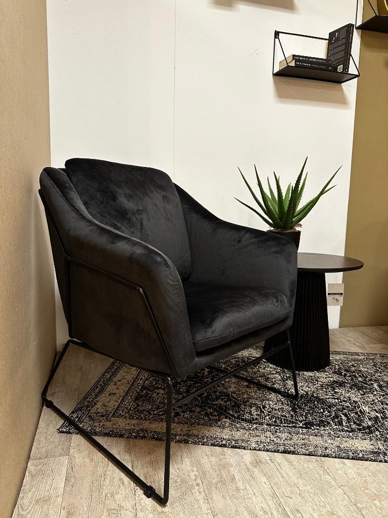 Fauteuil zwart - velvet fauteuil - zwarte fauteuil velours, Ophalen, Nieuw, 75 tot 100 cm, Stof