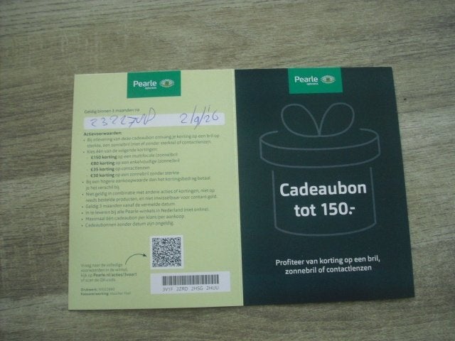 cadeaubon pearle, Eén persoon, Cadeaubon